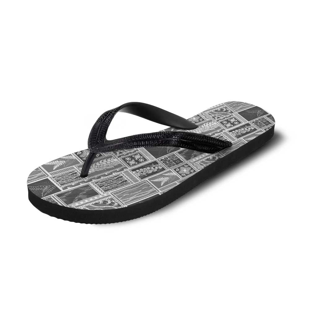 Vintage Aloha Block Quilt Flip Flops Black Inspired Lei Motifs - Polynesian Pride