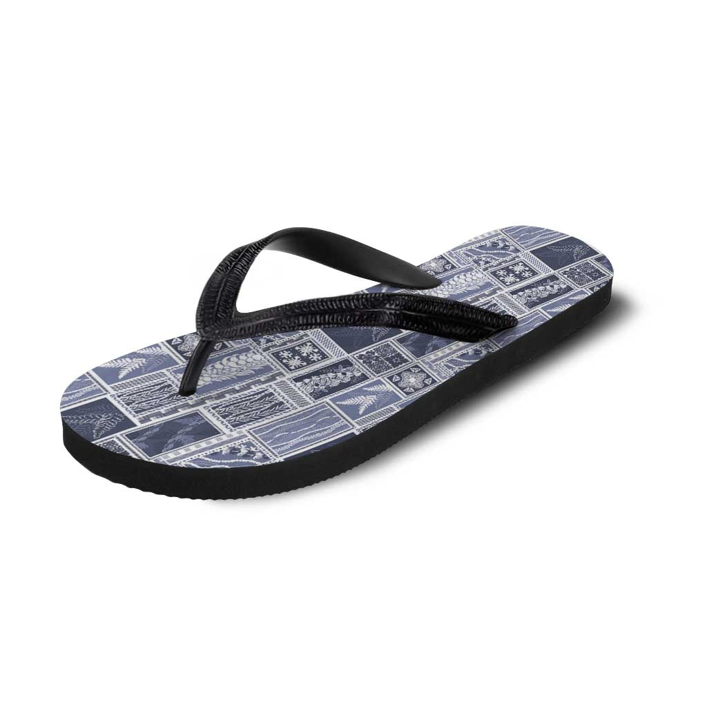 Vintage Aloha Block Quilt Flip Flops Blue Inspired Lei Motifs - Polynesian Pride