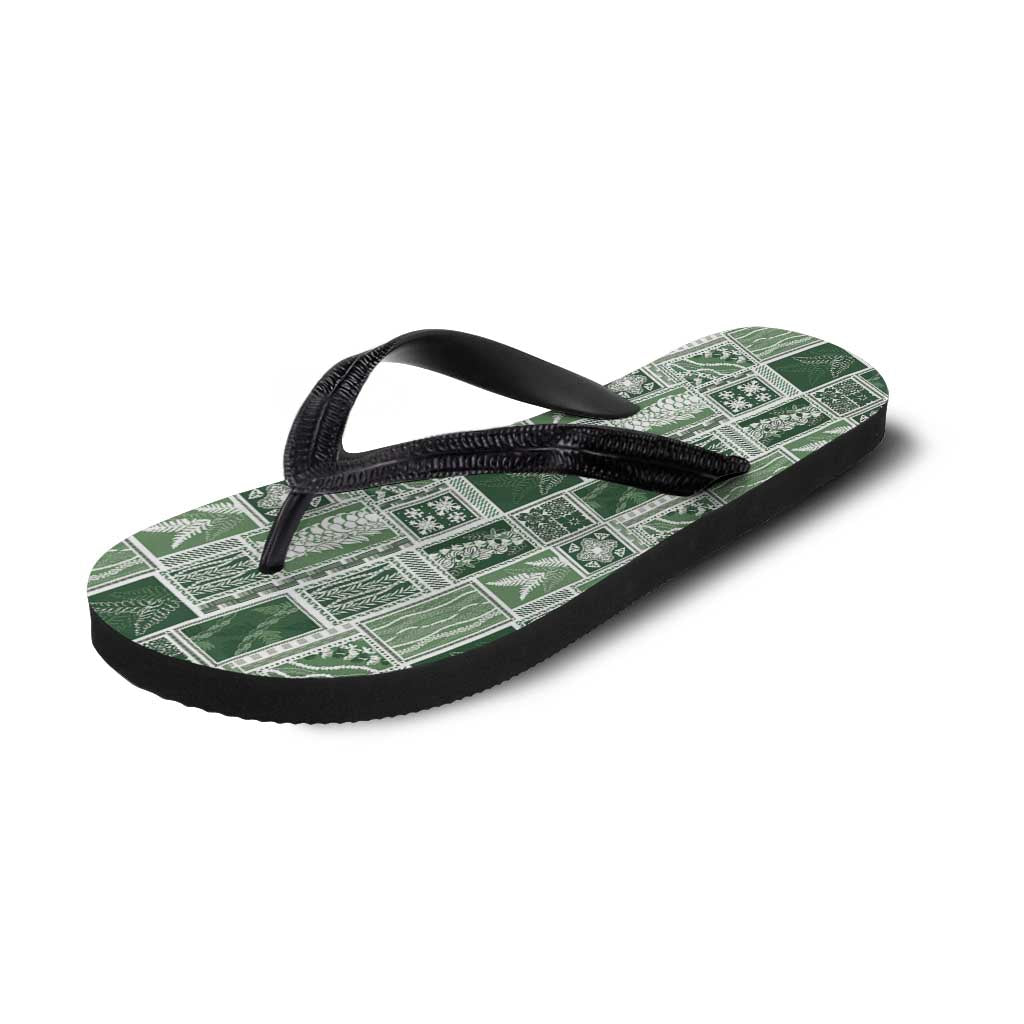 Vintage Aloha Block Quilt Flip Flops Green Inspired Lei Motifs - Polynesian Pride