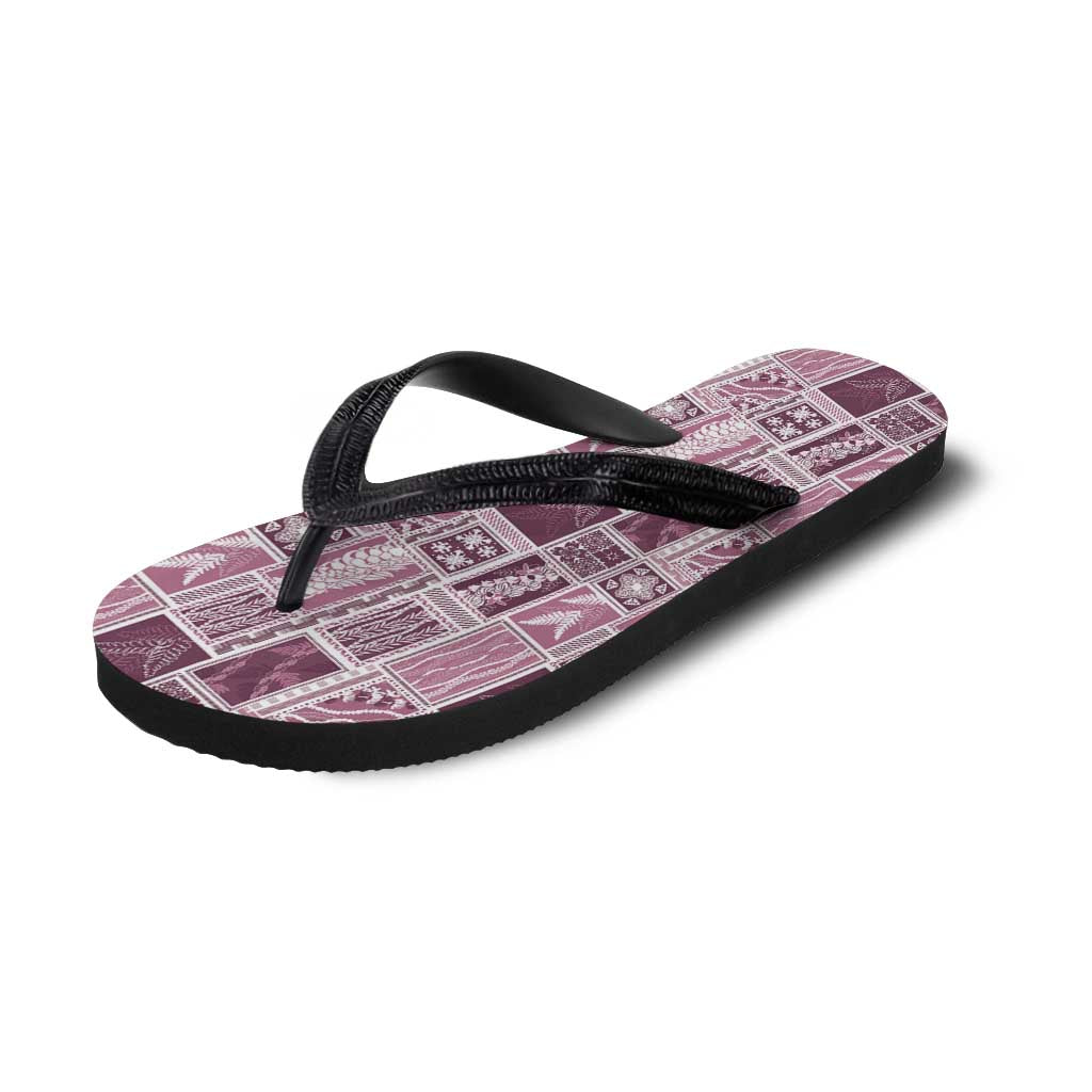 Vintage Aloha Block Quilt Flip Flops Pink Inspired Lei Motifs - Polynesian Pride