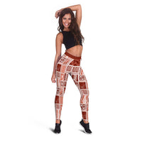Vintage Aloha Block Quilt Leggings Red Inspired Lei Motifs - Polynesian Pride