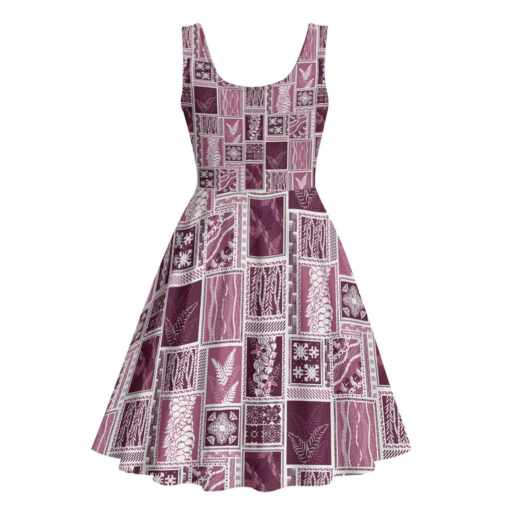 Vintage Aloha Block Quilt Midi Dress Pink Inspired Lei Motifs - Polynesian Pride