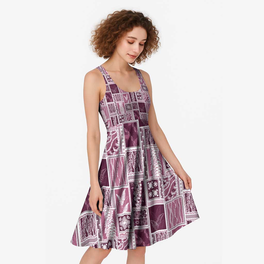 Vintage Aloha Block Quilt Midi Dress Pink Inspired Lei Motifs - Polynesian Pride