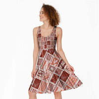 Vintage Aloha Block Quilt Midi Dress Red Inspired Lei Motifs - Polynesian Pride