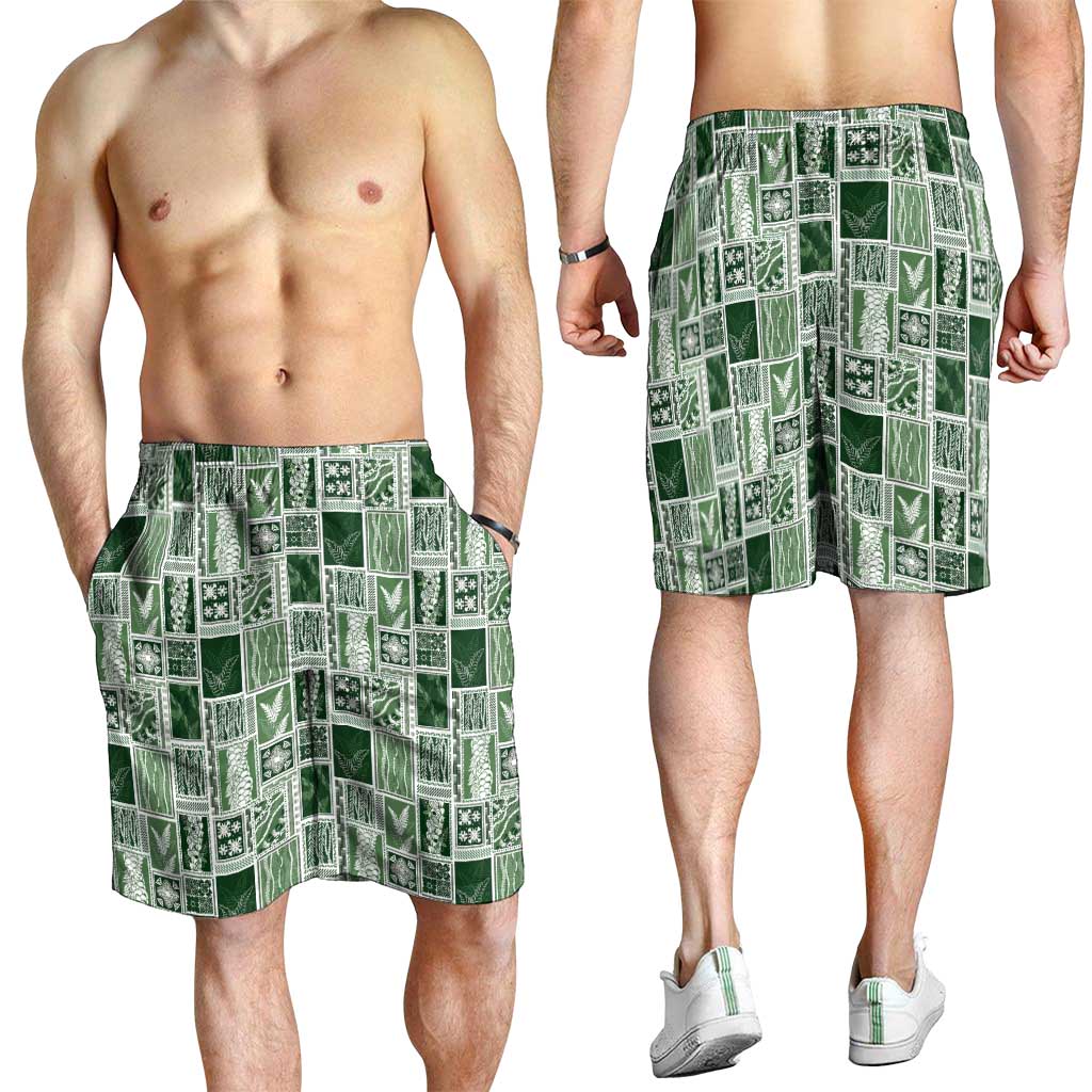 Vintage Aloha Block Quilt Shorts for Men Green Inspired Lei Motifs LT9 - Polynesian Pride