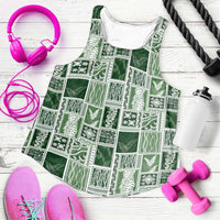 Vintage Aloha Block Quilt Women Racerback Tank Green Inspired Lei Motifs LT9 Green - Polynesian Pride