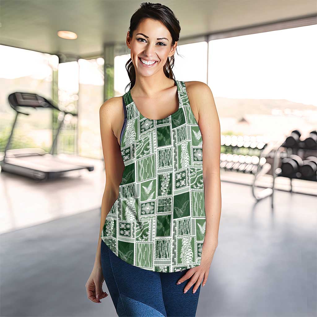 Vintage Aloha Block Quilt Women Racerback Tank Green Inspired Lei Motifs LT9 - Polynesian Pride
