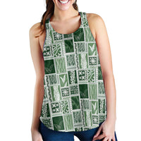 Vintage Aloha Block Quilt Women Racerback Tank Green Inspired Lei Motifs LT9 - Polynesian Pride
