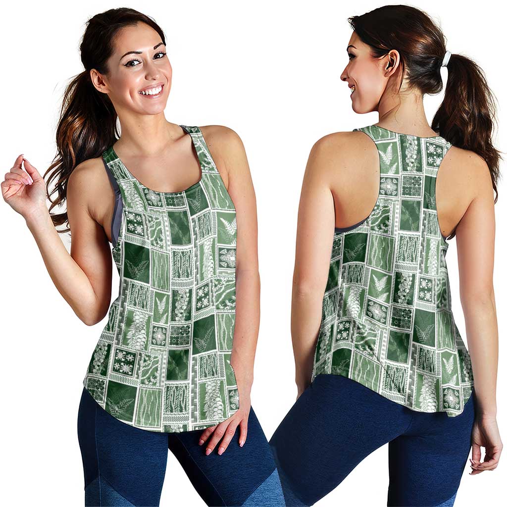 Vintage Aloha Block Quilt Women Racerback Tank Green Inspired Lei Motifs LT9 - Polynesian Pride