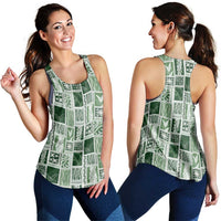 Vintage Aloha Block Quilt Women Racerback Tank Green Inspired Lei Motifs LT9 - Polynesian Pride