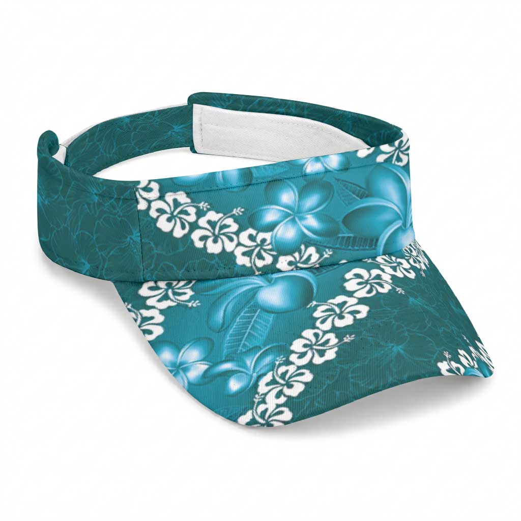 Vintage Dark Cyan Polynesia Sun Visor Cap Plumeria With Hibiscus Tropical Vibes