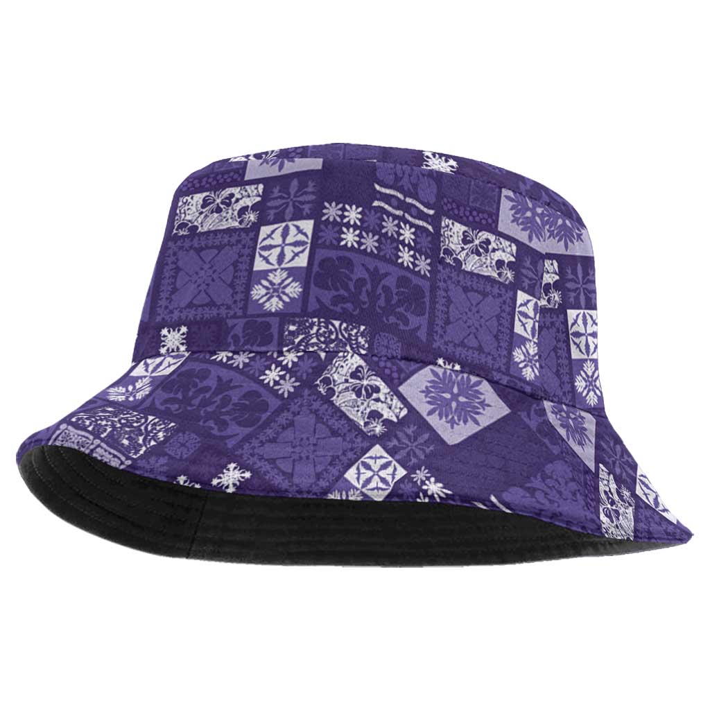 Vintage Hawaiian Quilting Patterns Bucket Hat Purple Style Tribal Fabric Patchwork - Polynesian Pride