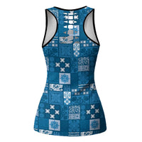 Vintage Hawaiian Quilting Patterns Hollow Tank Top Blue Style Tribal Fabric Patchwork - Polynesian Pride