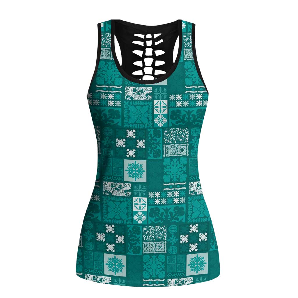 Vintage Hawaiian Quilting Patterns Hollow Tank Top Turquoise Style Tribal Fabric Patchwork - Polynesian Pride