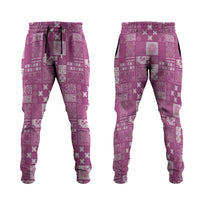 Vintage Hawaiian Quilting Patterns Jogger Pants Pink Style Tribal Fabric Patchwork - Polynesian Pride