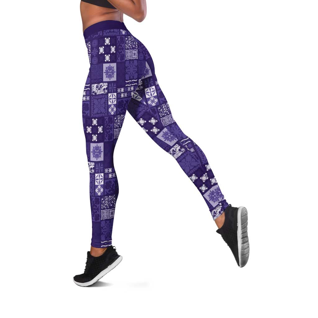 Vintage Hawaiian Quilting Patterns Leggings Purple Style Tribal Fabric Patchwork - Polynesian Pride