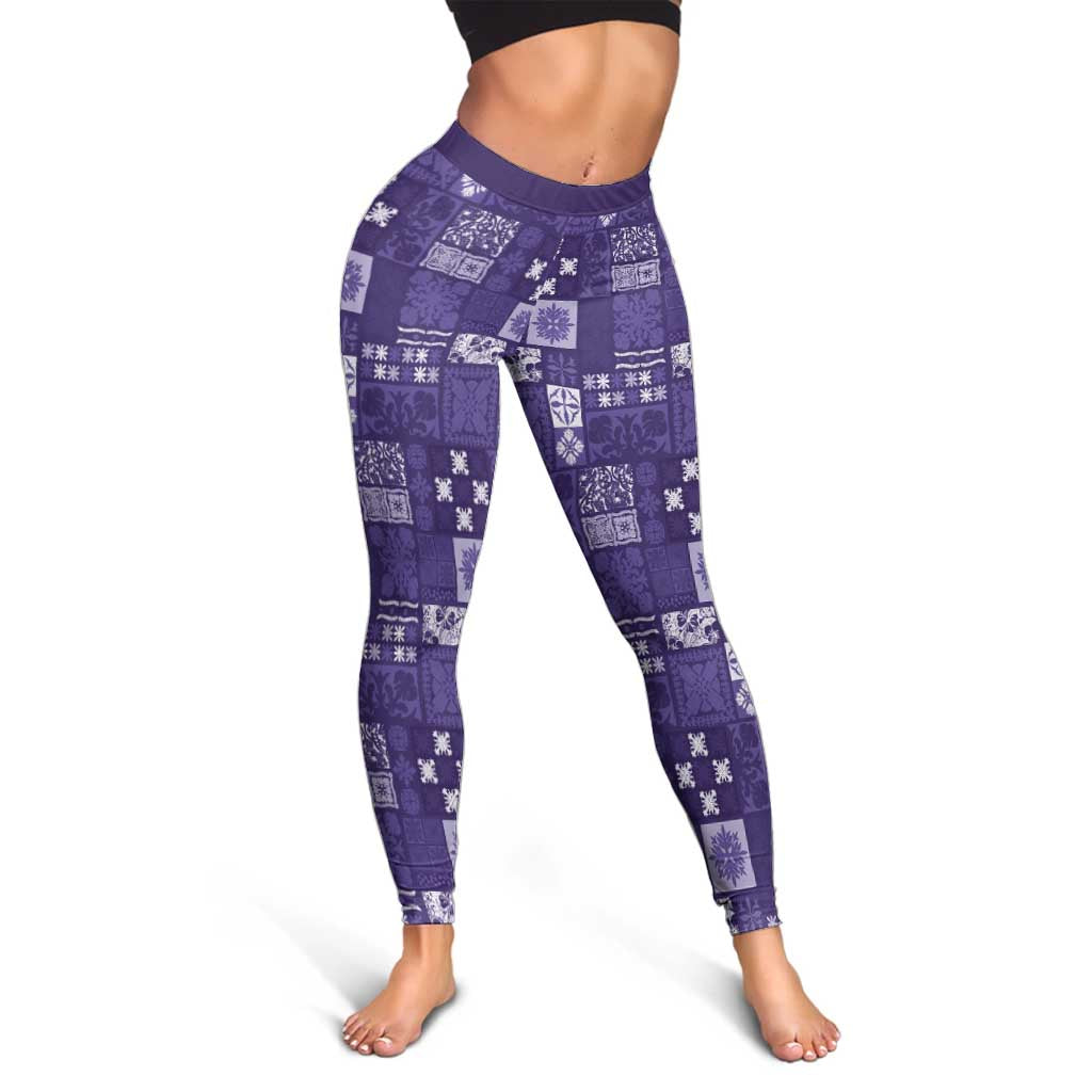 Vintage Hawaiian Quilting Patterns Leggings Purple Style Tribal Fabric Patchwork - Polynesian Pride