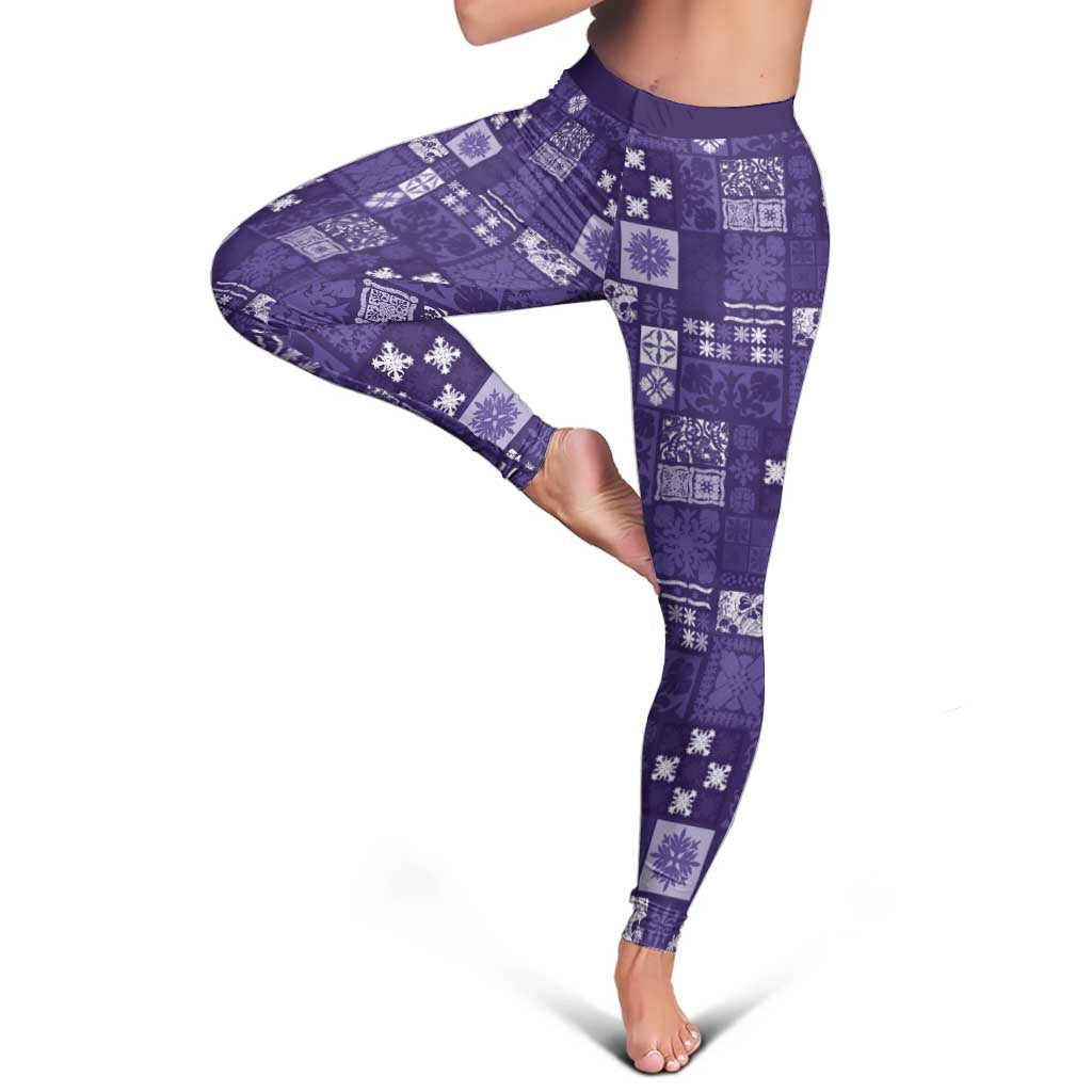 Vintage Hawaiian Quilting Patterns Leggings Purple Style Tribal Fabric Patchwork - Polynesian Pride