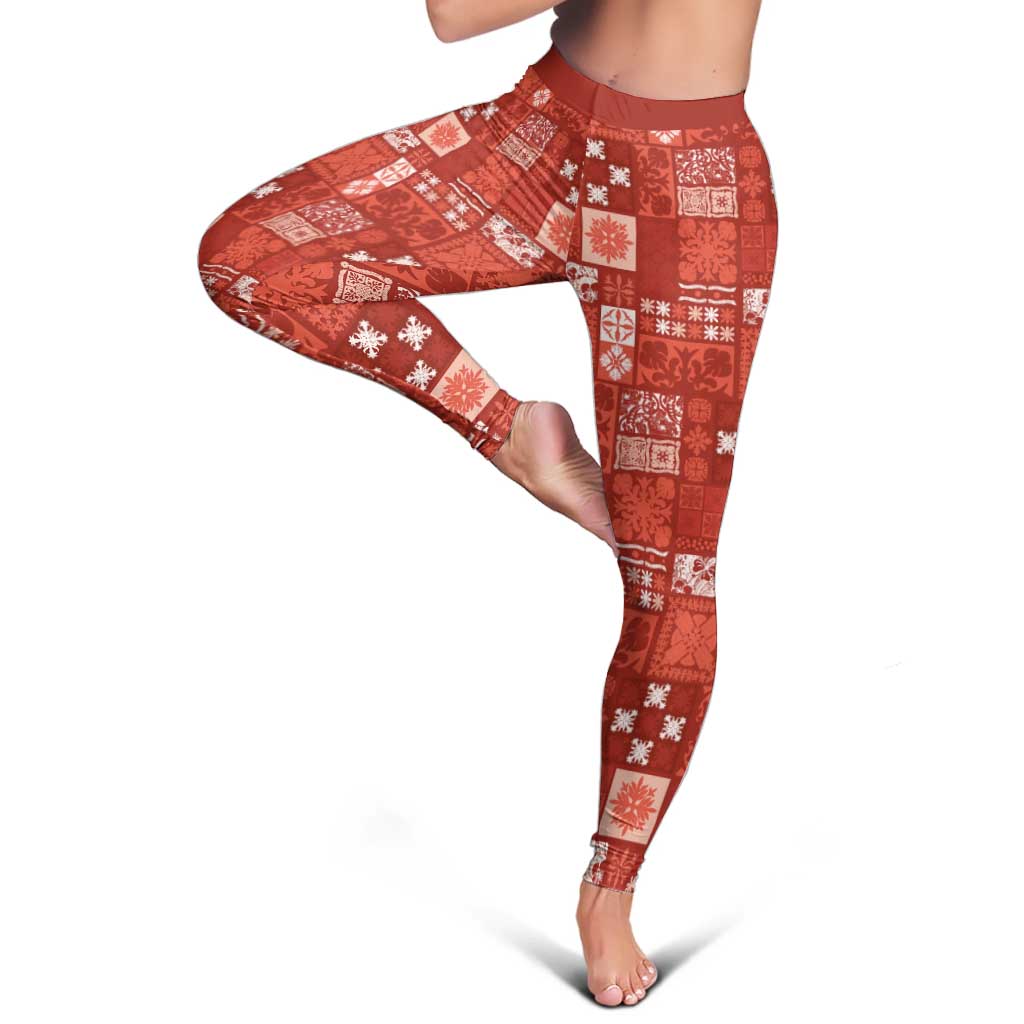 Vintage Hawaiian Quilting Patterns Leggings Red Style Tribal Fabric Patchwork - Polynesian Pride