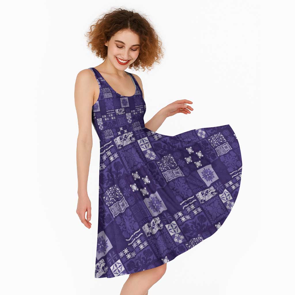 Vintage Hawaiian Quilting Patterns Midi Dress Purple Style Tribal Fabric Patchwork - Polynesian Pride