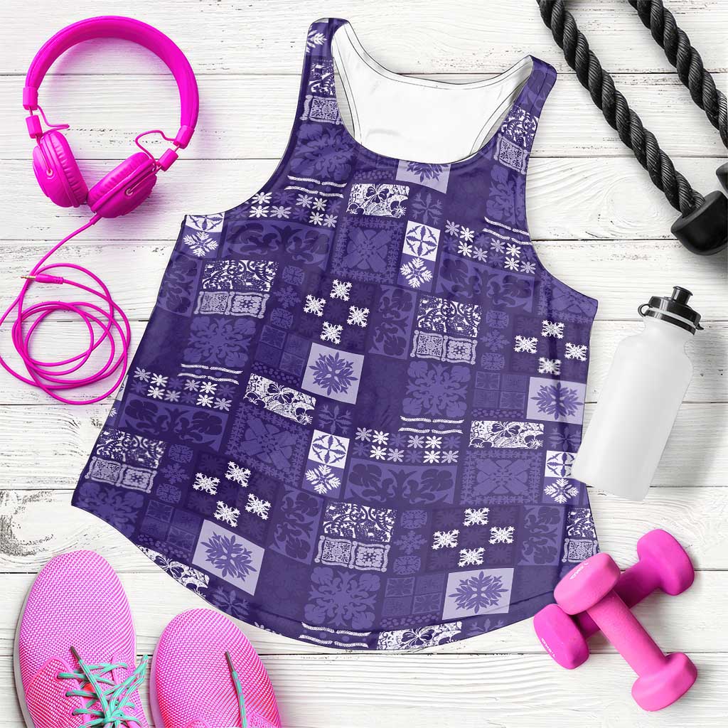 Vintage Hawaiian Quilting Patterns Women Racerback Tank Purple Style Tribal Fabric Patchwork - Polynesian Pride