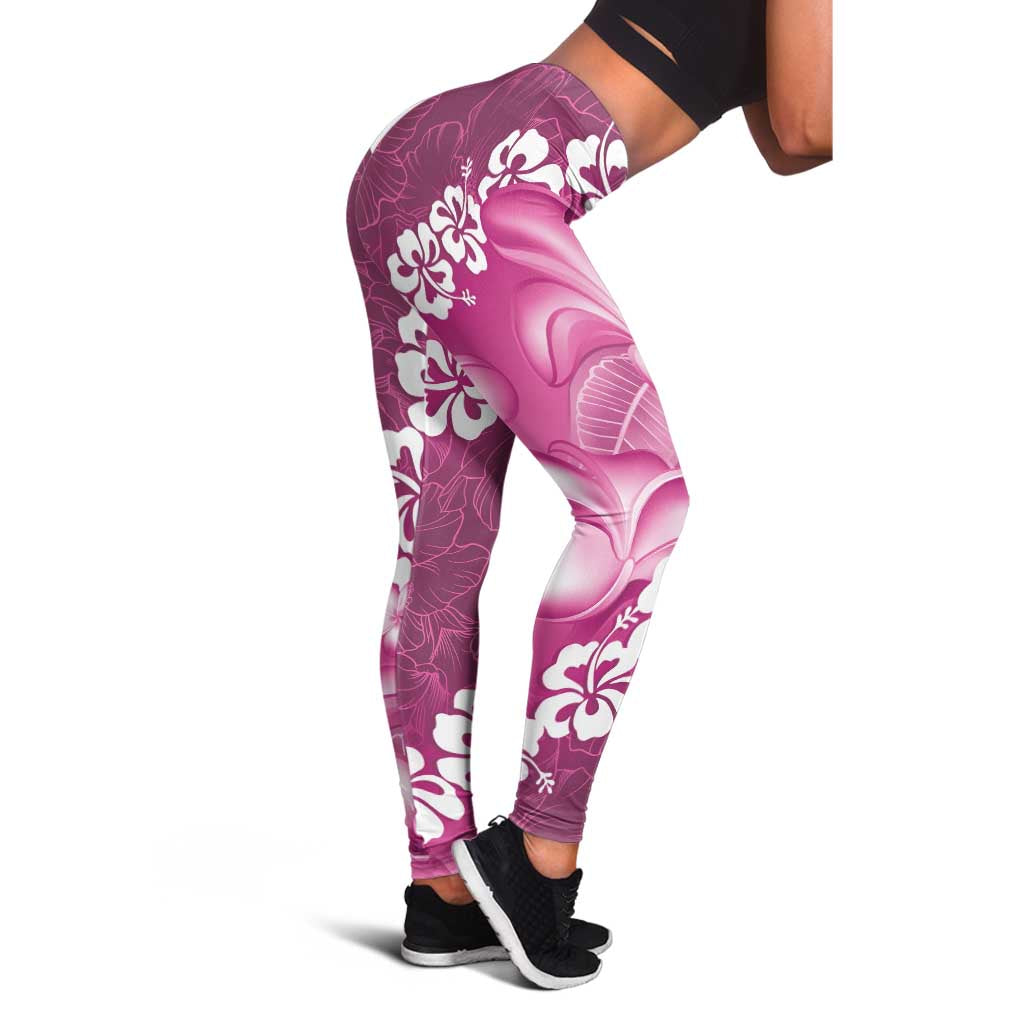 Vintage Pink Polynesia Leggings Plumeria With Hibiscus Tropical Vibes - Polynesian Pride