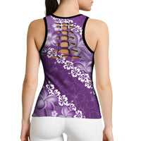 Vintage Purple Polynesia Hollow Tank Top Plumeria With Hibiscus Tropical Vibes - Polynesian Pride