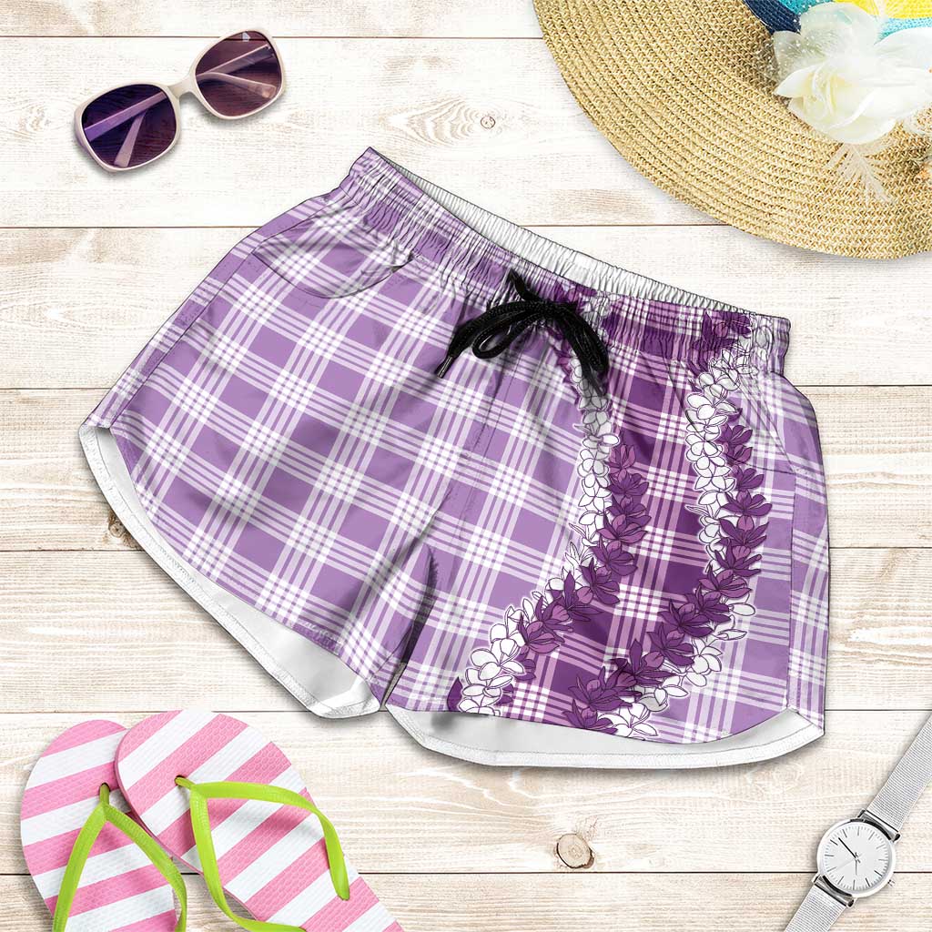 Violet Hawaii Palaka Shorts for Women Hawaiian Honohono Lei