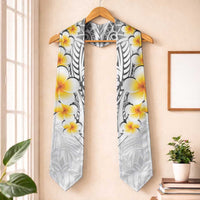 White Polynesia Graduation Stole Plumeria Tropical Leaves With Galaxy Polynesian Art