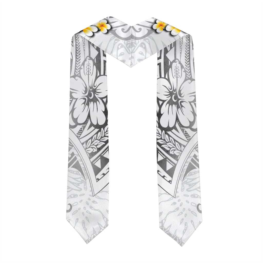White Polynesia Graduation Stole Plumeria Tropical Leaves With Galaxy Polynesian Art