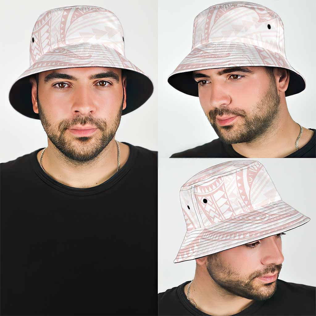 White Sunday Lotu Tamaiti Bucket Hat Polynesian Wave Pastel Blush - Polynesian Pride