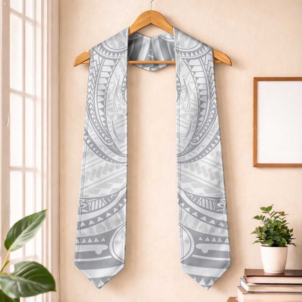 White Sunday Lotu Tamaiti Graduation Stole Polynesian Wave Pastel Gray - Polynesian Pride