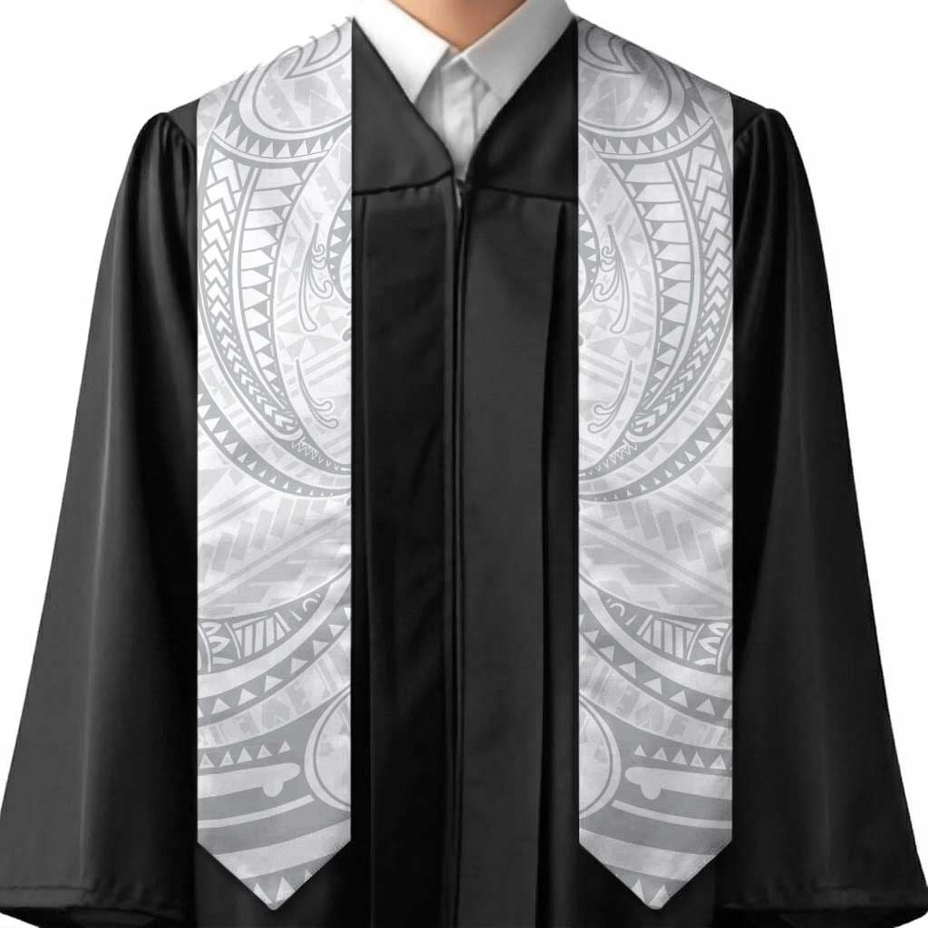 White Sunday Lotu Tamaiti Graduation Stole Polynesian Wave Pastel Gray - Polynesian Pride