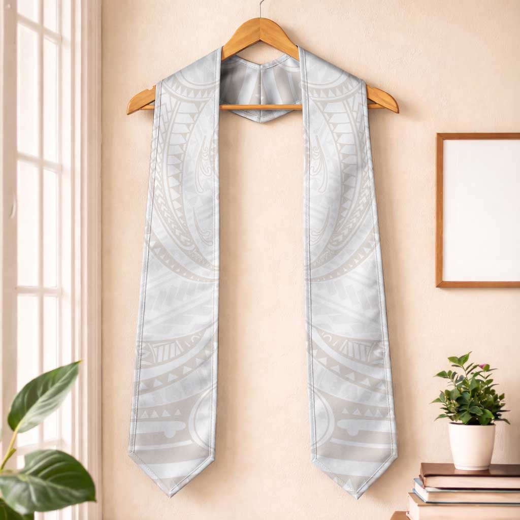 White Sunday Lotu Tamaiti Graduation Stole Polynesian Wave Pastel Nude - Polynesian Pride