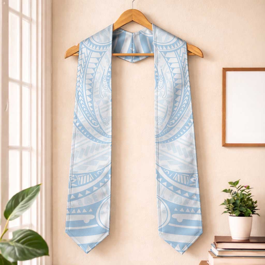 White Sunday Lotu Tamaiti Graduation Stole Polynesian Wave Pastel Sky Blue - Polynesian Pride