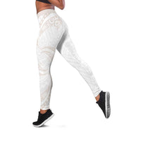 White Sunday Lotu Tamaiti Leggings Polynesian Wave Pastel Nude - Polynesian Pride