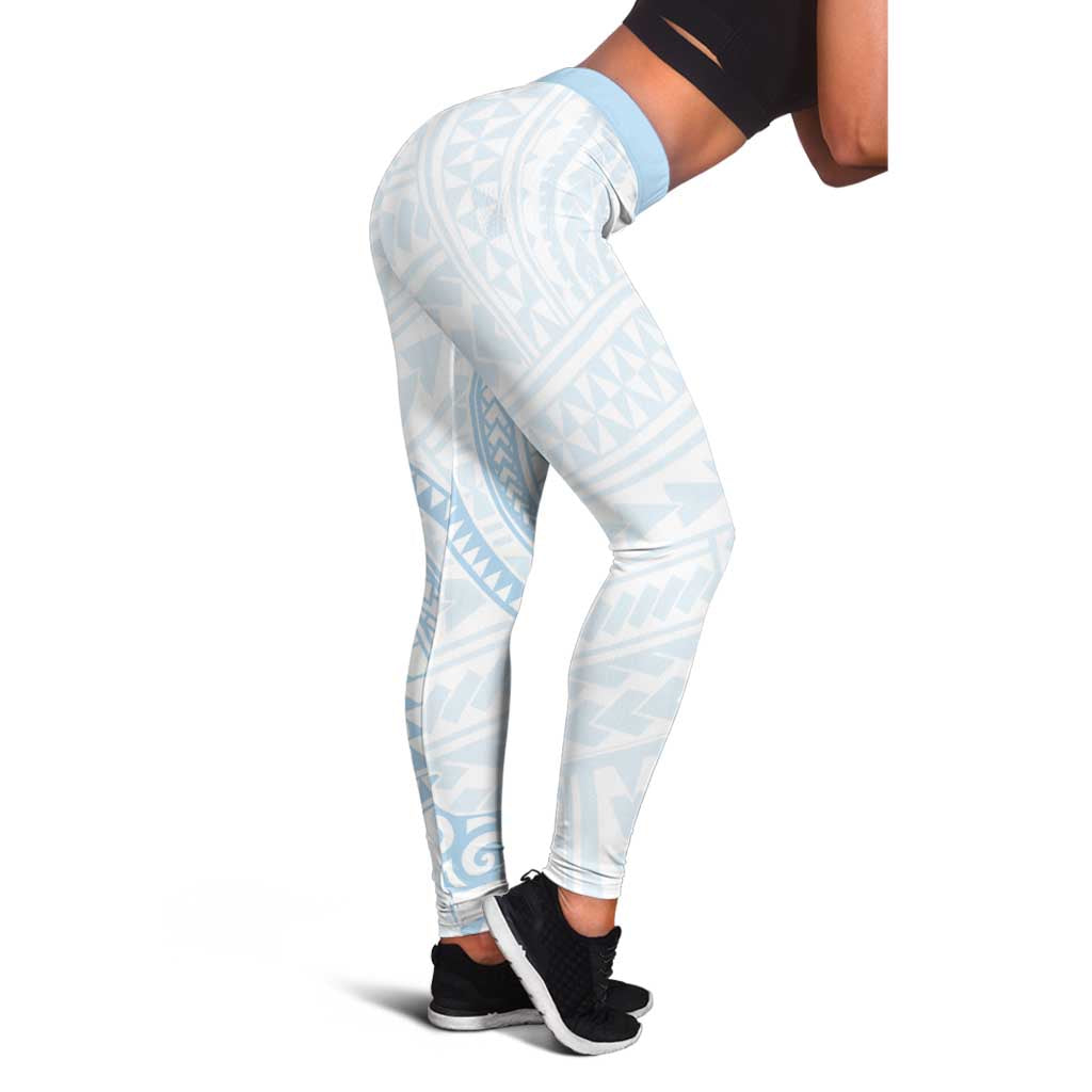 White Sunday Lotu Tamaiti Leggings Polynesian Wave Pastel Sky Blue - Polynesian Pride
