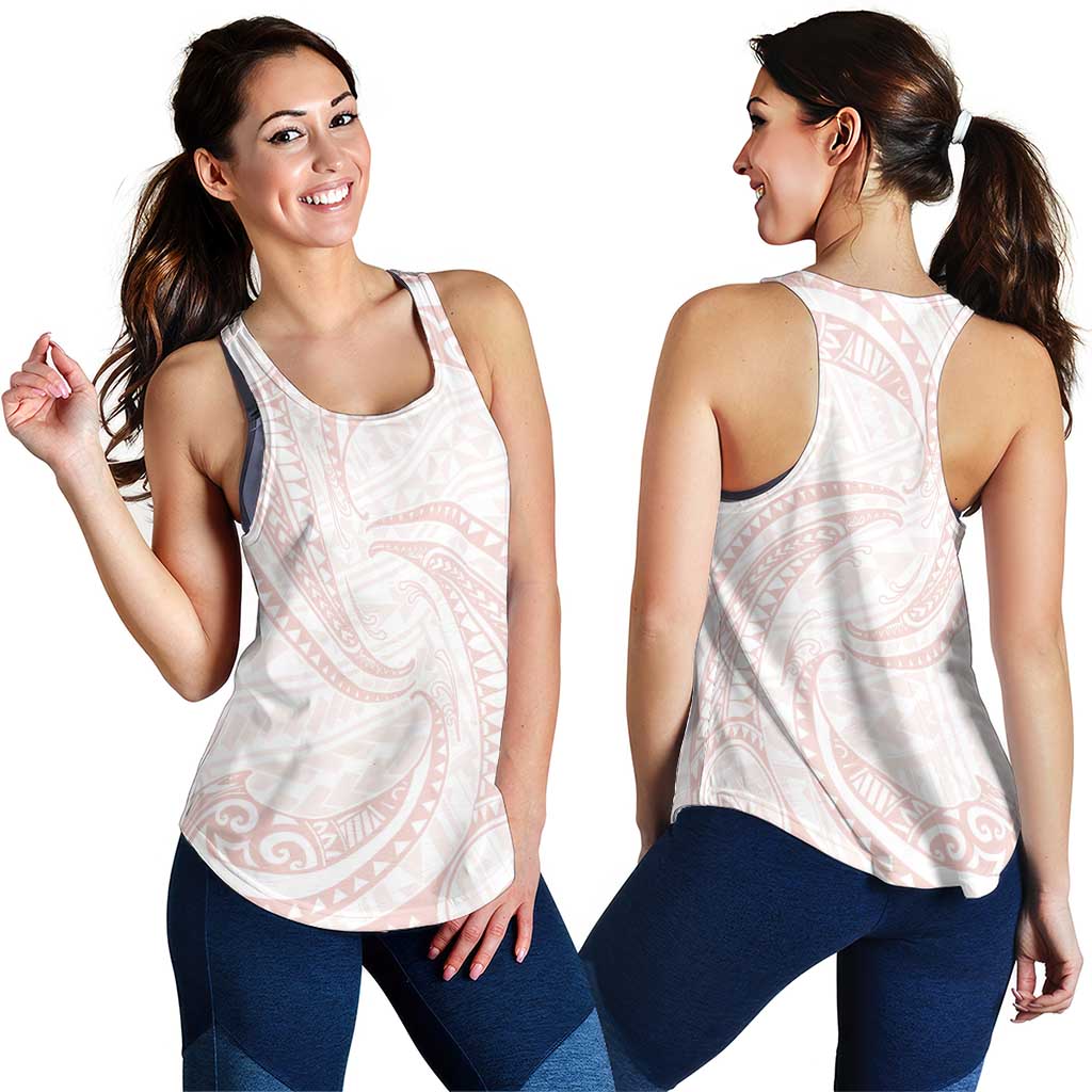 White Sunday Lotu Tamaiti Women Racerback Tank Polynesian Wave Pastel Blush - Polynesian Pride