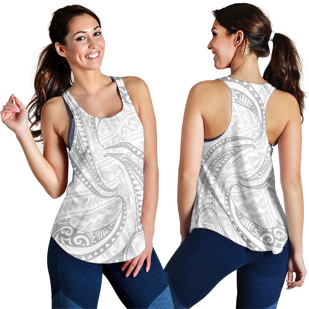 White Sunday Lotu Tamaiti Women Racerback Tank Polynesian Wave Pastel Gray - Polynesian Pride
