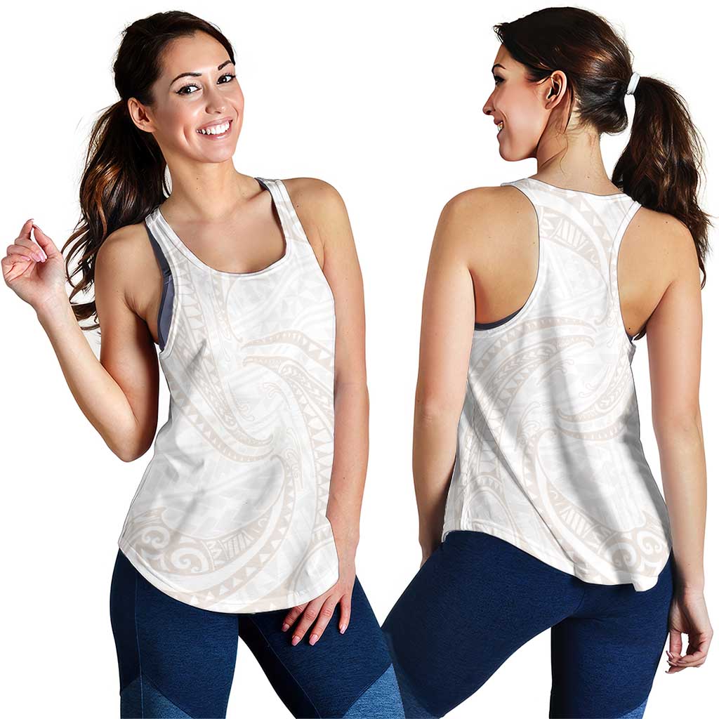 White Sunday Lotu Tamaiti Women Racerback Tank Polynesian Wave Pastel Nude - Polynesian Pride
