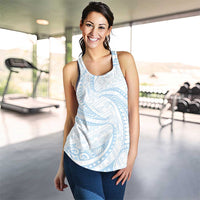 White Sunday Lotu Tamaiti Women Racerback Tank Polynesian Wave Pastel Sky Blue - Polynesian Pride