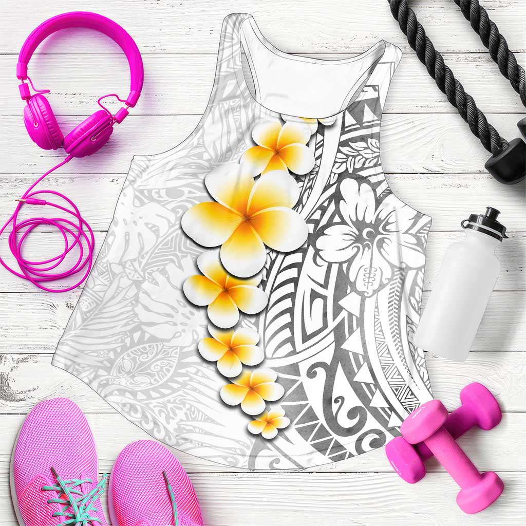 White Tropical Plumeria With Galaxy Polynesian Art Women Racerback Tank LT14 White - Polynesian Pride