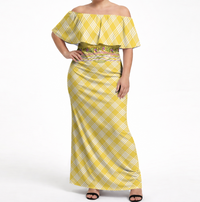 Yellow Hawaii Palaka Pikake Lokelani Plumeria Off Shoulder Maxi Dress Melemele LT01 Women Yellow - Polynesian Pride
