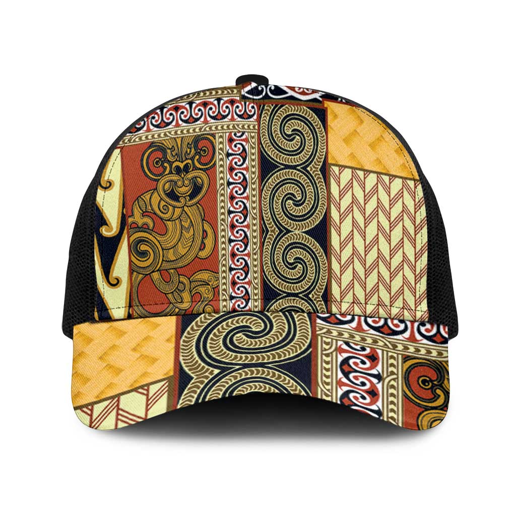 Yellow Aotearoa Kowhaiwhai Pattern Mesh Trucker Cap NZ Maori Quilt Style - Polynesian Pride