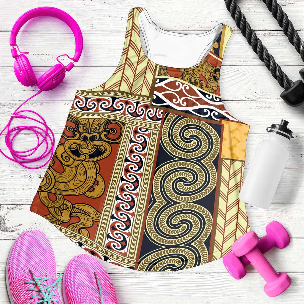 Yellow Aotearoa Kowhaiwhai Pattern Women Racerback Tank NZ Maori Quilt Style LT14 Yellow - Polynesian Pride