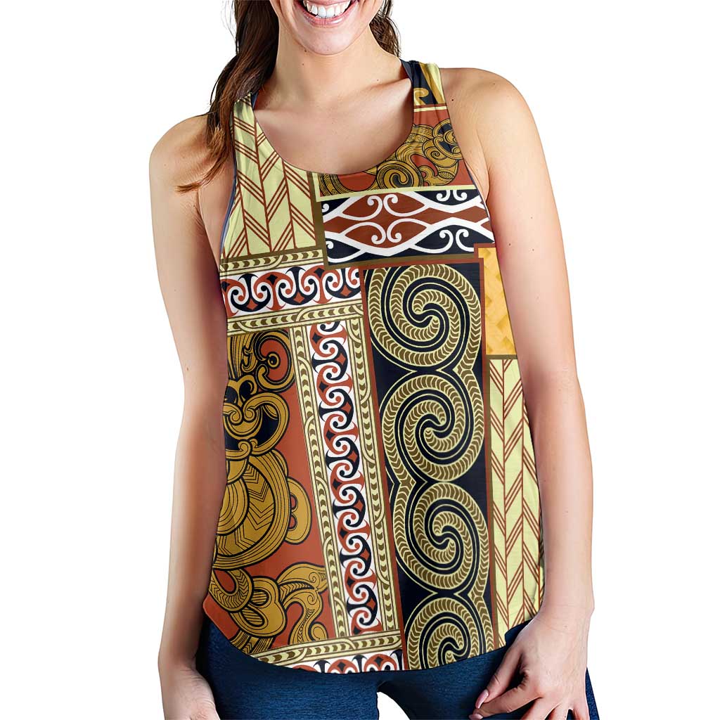 Yellow Aotearoa Kowhaiwhai Pattern Women Racerback Tank NZ Maori Quilt Style LT14 - Polynesian Pride