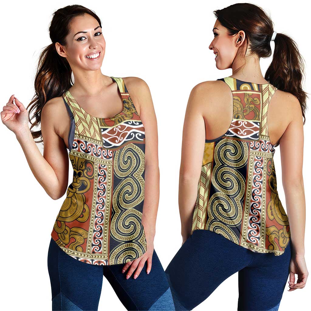 Yellow Aotearoa Kowhaiwhai Pattern Women Racerback Tank NZ Maori Quilt Style LT14 - Polynesian Pride