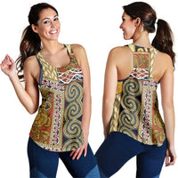 Yellow Aotearoa Kowhaiwhai Pattern Women Racerback Tank NZ Maori Quilt Style LT14 - Polynesian Pride