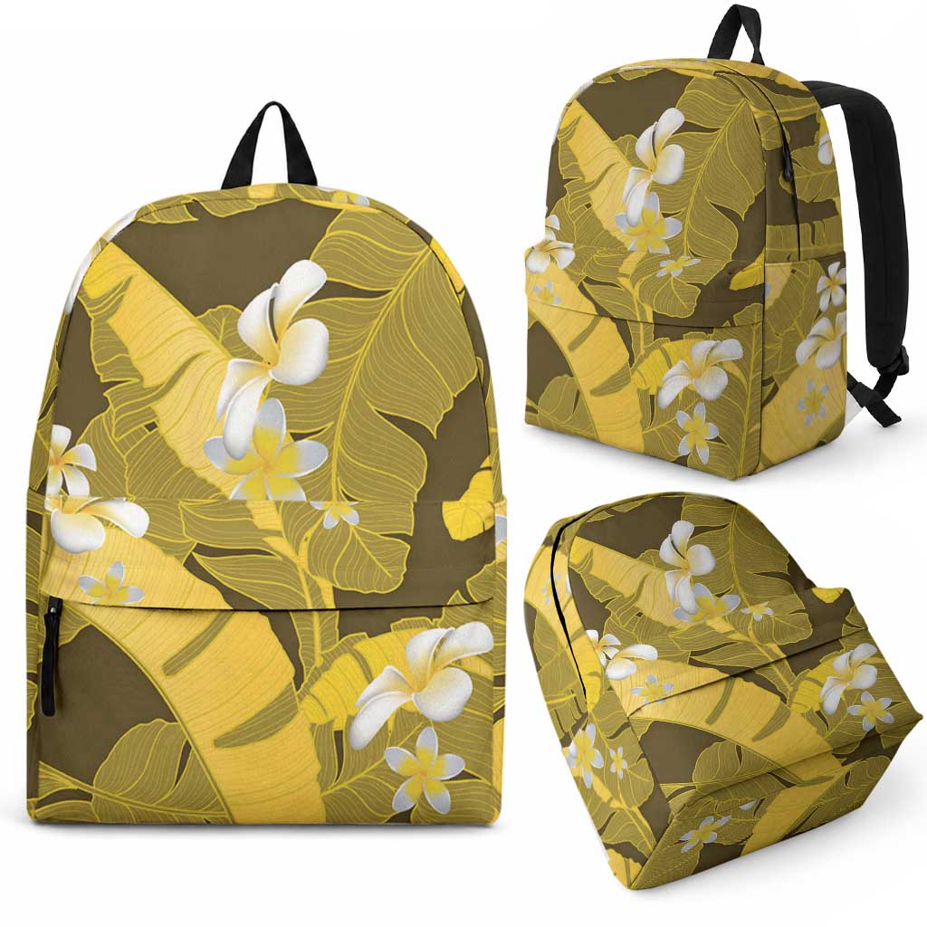 Yellow Banana Leaf Hawaii Backpack Lau Maia Plumeria Tropical Summer Vibes