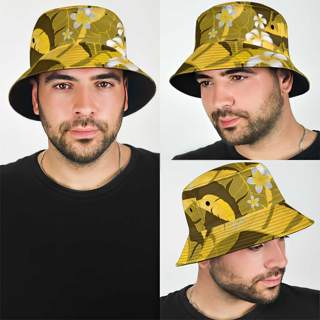 Yellow Banana Leaf Hawaii Bucket Hat Lau Maia Plumeria Tropical Summer Vibes LT14 - Polynesian Pride